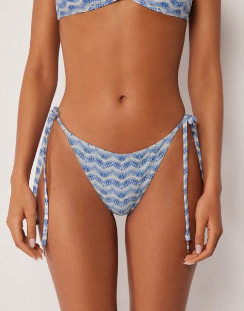 Calzedonia Tie bikini bottoms reflection in light blue and white - view 1