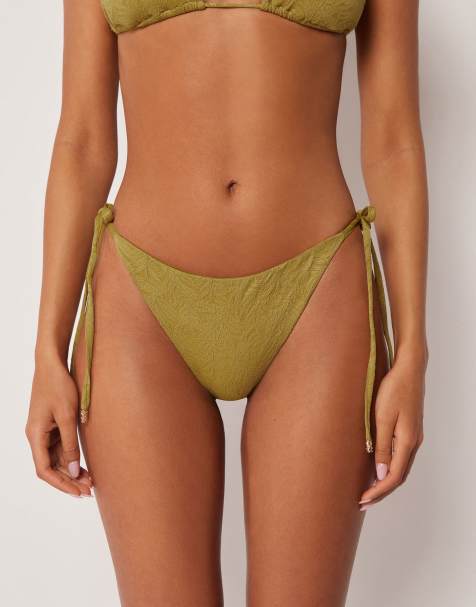 Calzedonia Tie bikini bottoms wild jungle in bronzed green