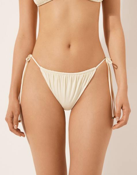 Calzedonia Tie brazilian bikini bottoms shiny satin in shiny satin buttercream white - view 1