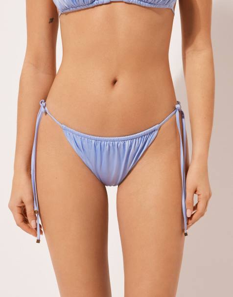 Calzedonia Tie brazilian bikini bottoms shiny satin in shiny satin light blue powder