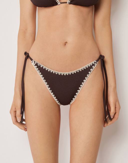 Calzedonia Tie brazilian bottoms bicolor embroidery in bicolor brown