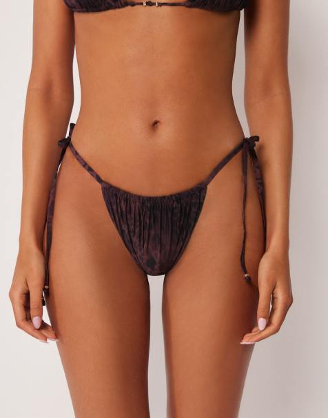 Calzedonia Tie brazilian leopard print bottoms in dark brown animal print - view 1