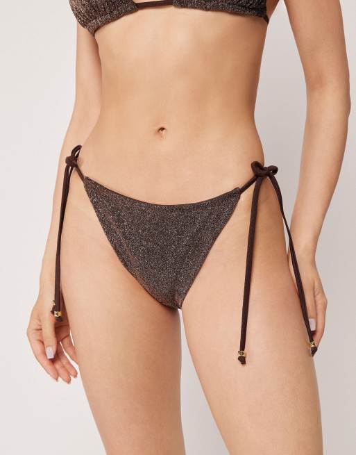 Calzedonia mix & match brown glitter bikini in brown, 4 of 4