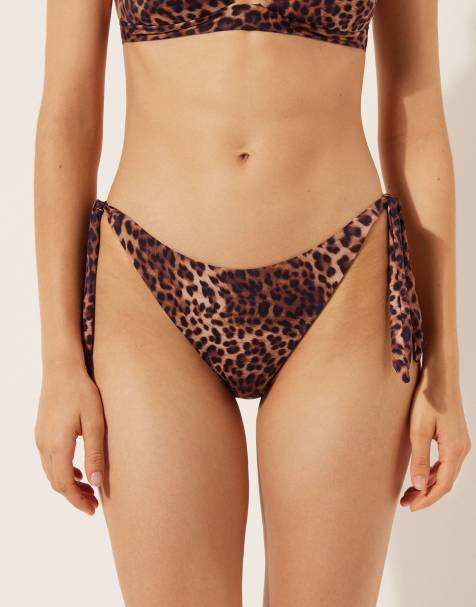 Calzedonia tie side bikini bottoms in brown animalier - view 1