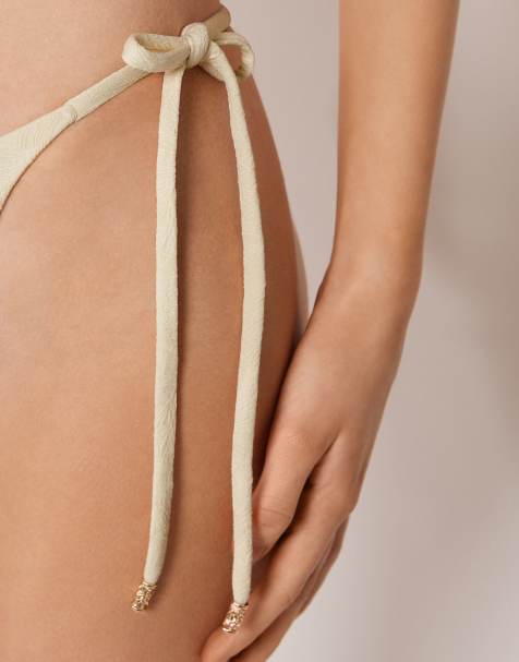 Calzedonia Tie thong bikini bottoms wild jungle in buttercream white - view 1