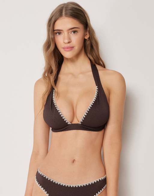 Calzedonia Triangle bikini top bicolor embroidery in bicolor brown