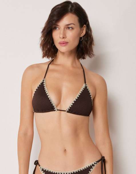 Calzedonia Triangle bikini top bicolor embroidery in bicolor embroidery brown - view 1