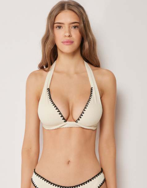 Calzedonia Triangle bikini top bicolor embroidery in white - view 1