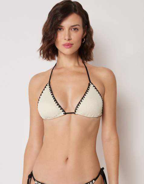 Calzedonia Triangle bikini top bicolor embroidery in white - view 1