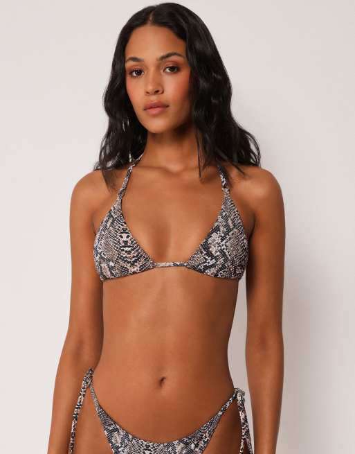 Calzedonia Triangle bikini top classic snake in brown, 2 of 4