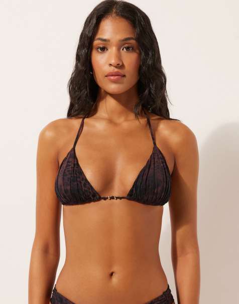 Calzedonia Triangle bikini top in dark brown animal print - view 1
