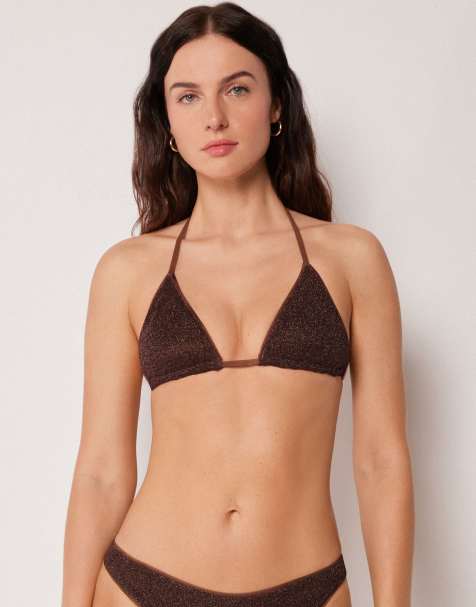Calzedonia Triangle bikini top metallic glow in choco brown - view 1
