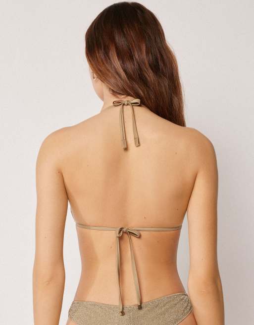Calzedonia Triangle bikini top metallic glow in gold, 2 of 4