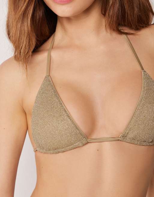 Calzedonia Triangle bikini top metallic glow in gold, 3 of 4