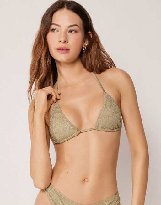 Calzedonia Triangle bikini top metallic glow in gold, 4 of 4