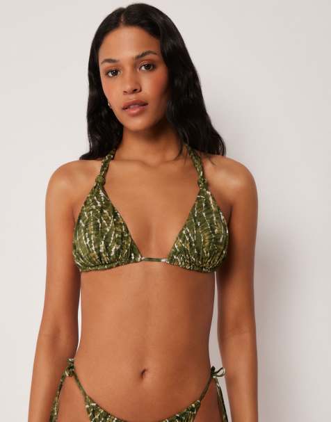 Calzedonia Triangle bikini top natural tie-dye in green - view 1