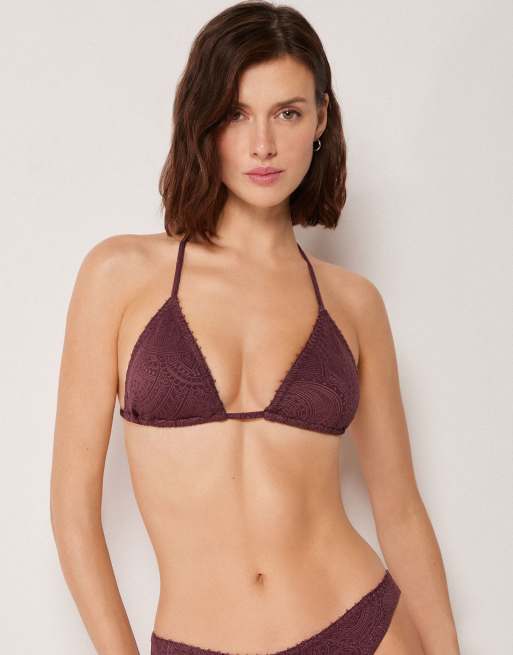 Calzedonia Triangle bikini top precious jacquard in brown, 4 of 6