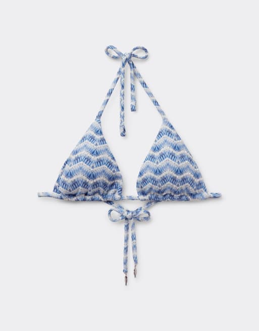 Calzedonia Triangle bikini top reflection in light blue and white, 6 of 6