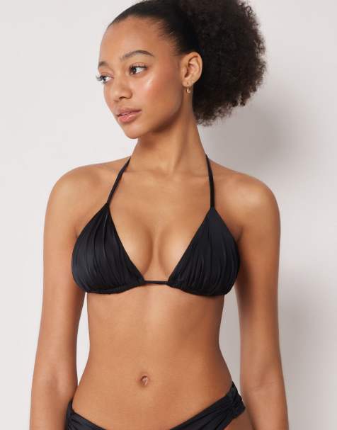 Calzedonia Shiny Satin triangle bikini top in black