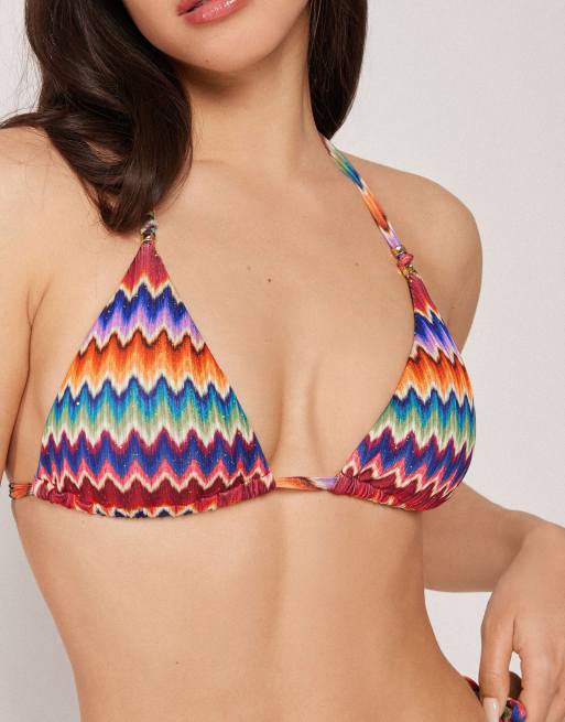 Calzedonia Triangle bikini top vibrant chevron in multicolor, 2 of 4