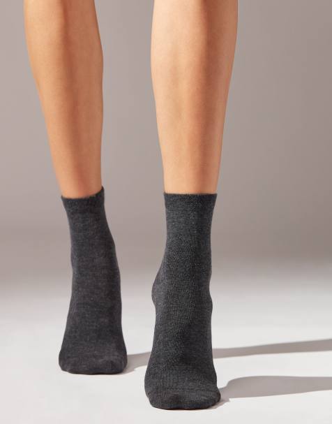 Calzedonia Trim detail short socks in charcoal grey blend - view 1