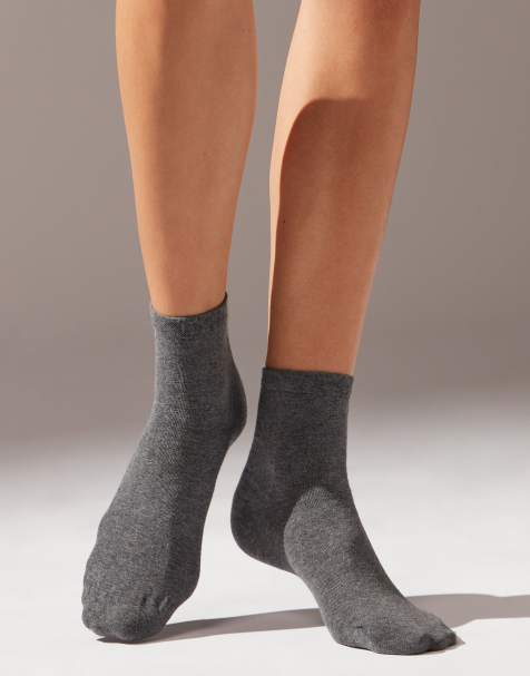 Calzedonia Trim detail short socks in mid grey blend - view 1
