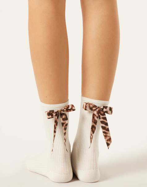 Calzedonia Tropical pattern bow socks in milk - view 1