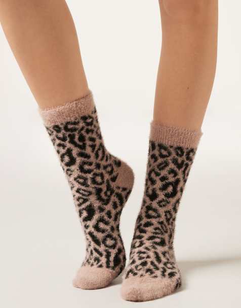Calzedonia Tropical print faux-fur socks in antique pink - view 1