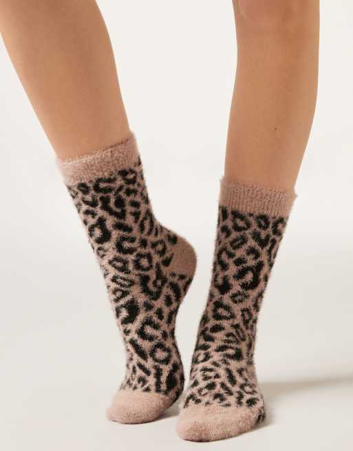 Calzedonia Tropical print faux-fur socks in antique pink
