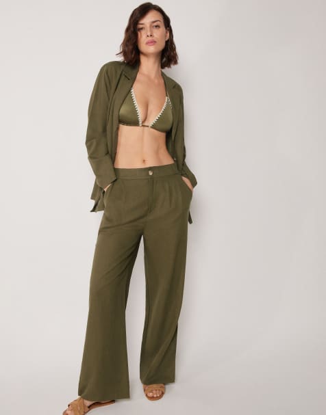 Calzedonia Trousers with linen and viscose in dark green - view 1
