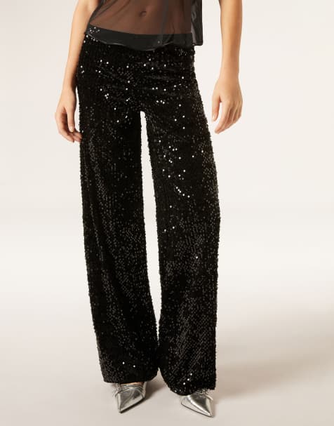Calzedonia Velvet and sequin palazzo trousers in black