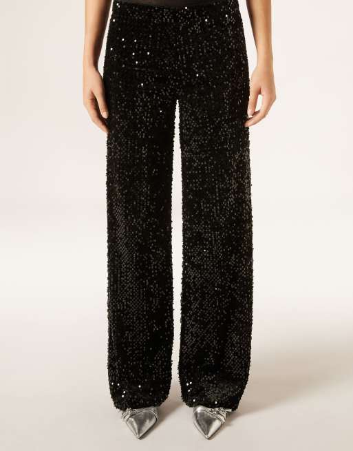Calzedonia Velvet and sequin palazzo trousers in black, 3 of 3