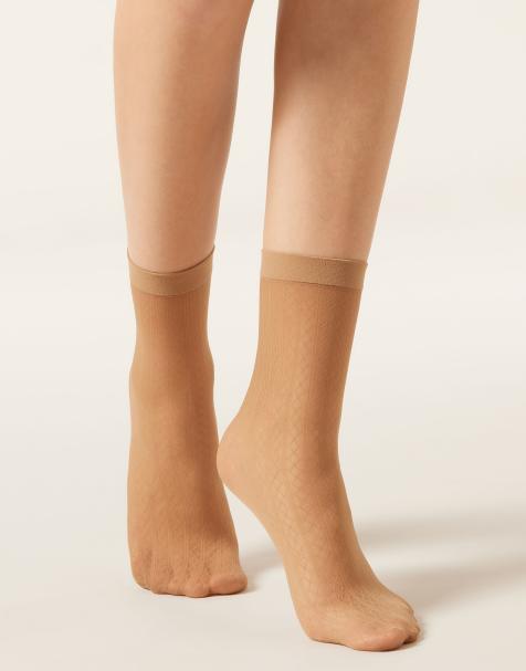 Calzedonia Vertical diamond-patterned socks in natural beige - view 1