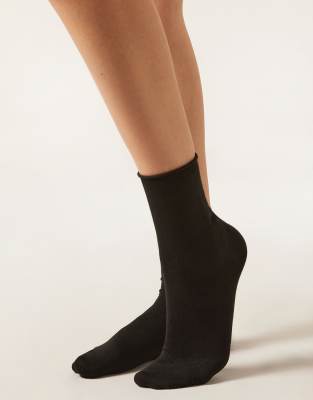 Calzedonia Wool And Cotton Short Socks In Black