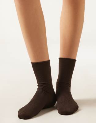 Calzedonia Wool And Cotton Short Socks In Brown