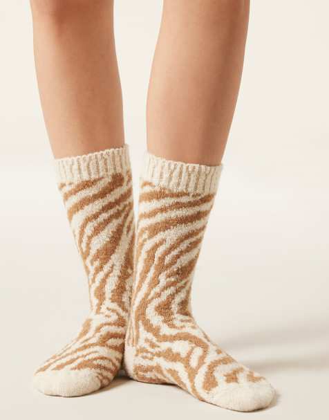 Calzedonia Zebra print teddy-effect socks in natural - view 1