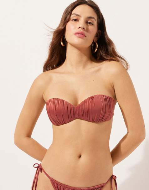 Calzendonia Bandeau Bikini Top Shiny Satin in Dusty Pink