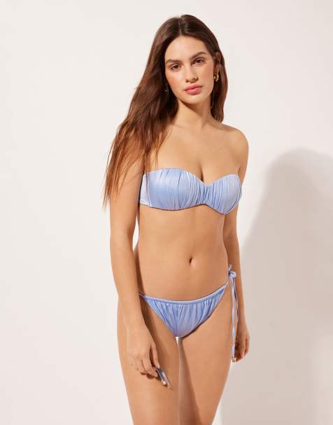 Calzendonia Bandeau Bikini Top Shiny Satin in Light Blue Powder - view 1