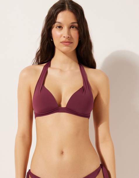 Calzendonia Padded Triangle Bikini Top Indonesia in Burgundy Red - view 1