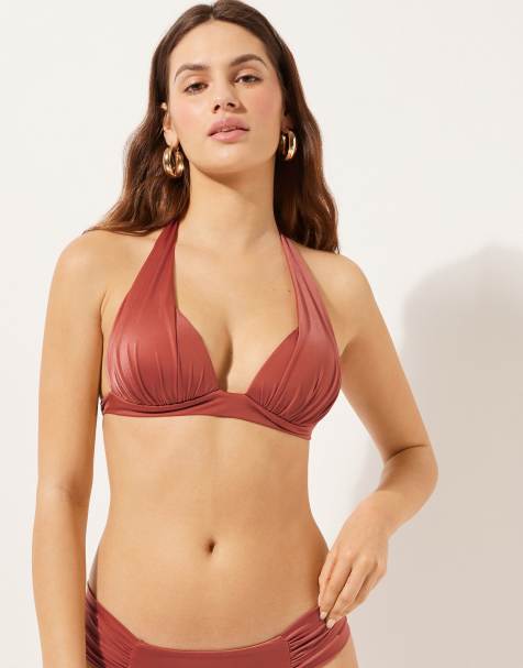 Calzendonia Padded Triangle Bikini Top Shiny Satin in Dusty Pink - view 1