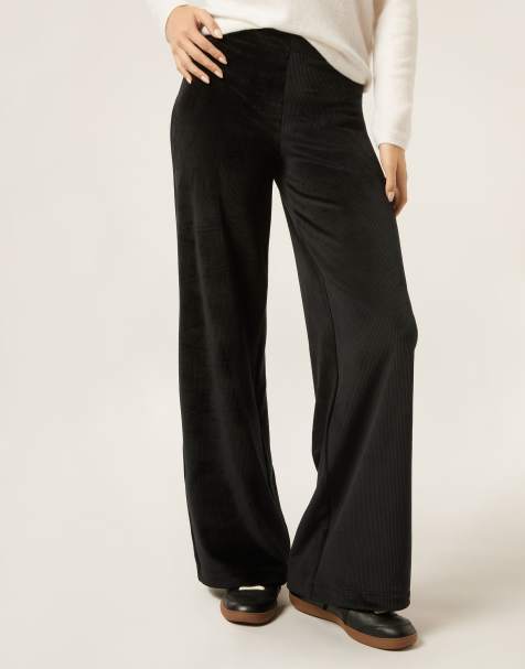 Calzendonia Ribbed Velvet Palazzo Trousers in Black