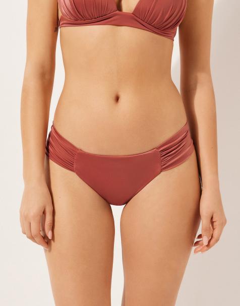 Calzendonia Ruched Brazilian Bottoms Shiny Satin in Dusty Pink - view 1