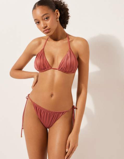 Calzendonia Triangle Bikini Top Shiny Satin in Dusty Pink - view 1