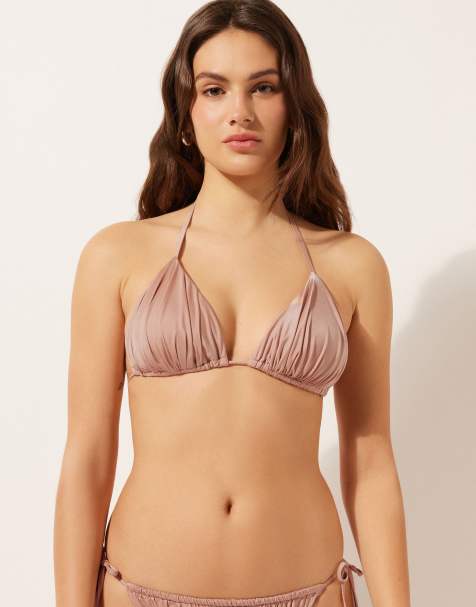 Calzendonia Triangle Bikini Top Shiny Satin in Powder Pink - view 1