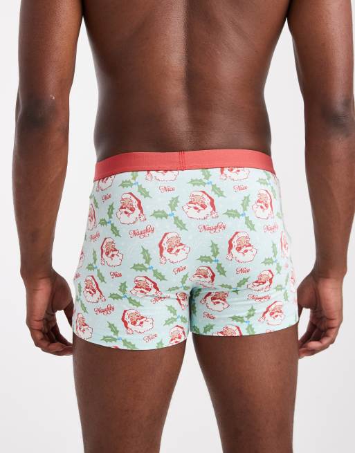 Calzoncillos bóxer azules para Navidad con estampado gráfico de Papá Noel de estilo retro de ASOS DESIGN, 3 de 3