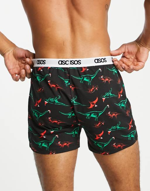 Calzoncillos negros con estampado de dinosaurios de Navidad de ASOS DESIGN