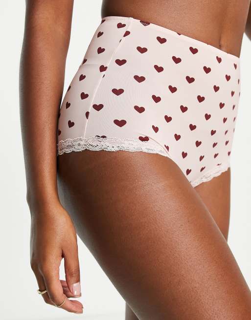 Calzoncillos de cintura alta con estampado de corazones de Monki en rosa - ROSA