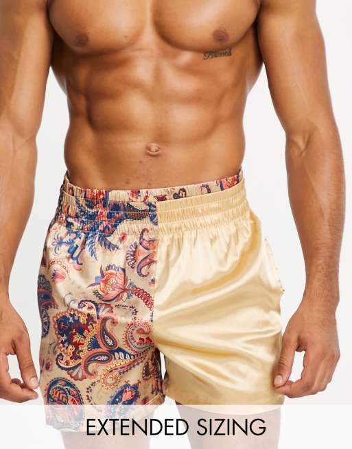 Calzoncillos estilo bóxer con estampado dividido de satén de ASOS DESIGN