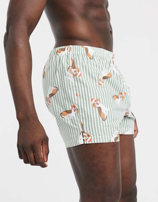 Calzoncillos tipo b xer de tela con estampado de rayas y perro navide o de ASOS DESIGN