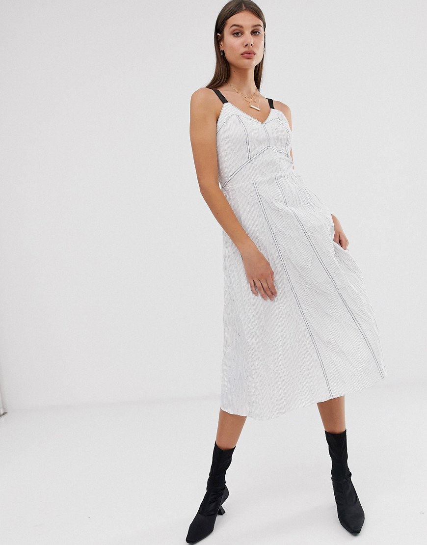 Cami-kjole i bomuldsjacquard med striber fra ASOS WHITE-Hvid